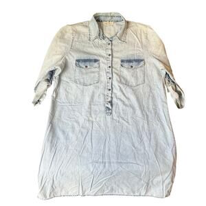 Speed Control Women Denim Shirt Dress size 2X Blue Half Button Down 3/4 Sleeve